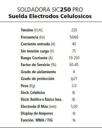 SI-250 SOLDADORA INVERTER PEGASO 250 PRO