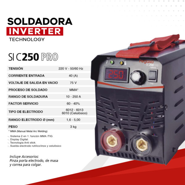 SIC250_1 SOLDADORA INVERTER PEGASO 250 PRO
