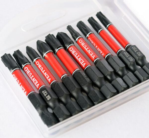Caja x 10 puntas atornilladoras surtidas alto impacto x 50mm "VENTURO" - (PH1,PH2,PH3 / T10,T15,T20,T25,T27,T30,T35)