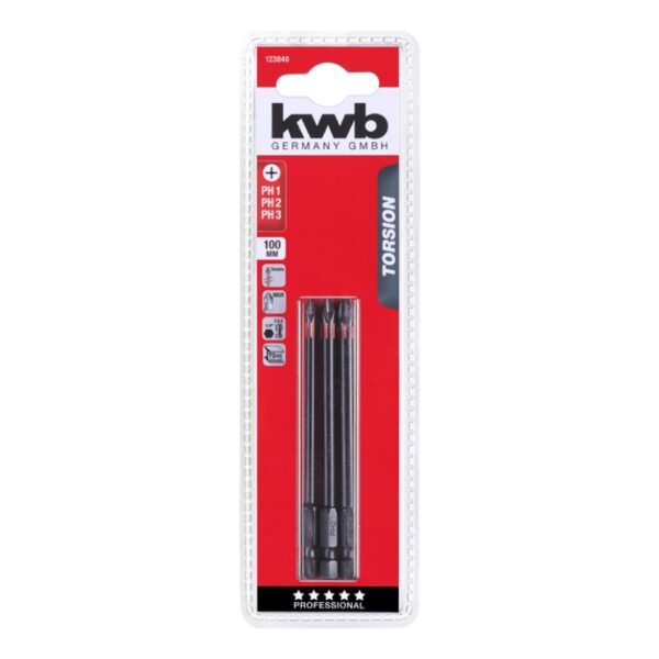 PUNTAS TORSION EXTRA LARGAS, 100 mm PH1, PH2 Y PH3