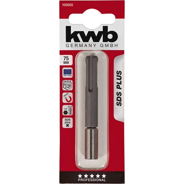 Encastre SDS Plus para puntas de 1/4" hexagonal, con im?n permanente, anillo de resorte.