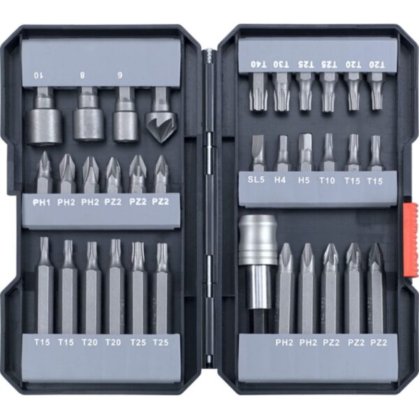 KIT DE PUNTAS - 34 piezas, incluye puntas  PH1, PH2, PZ2, Hex 4,5 mm, T10, T15,