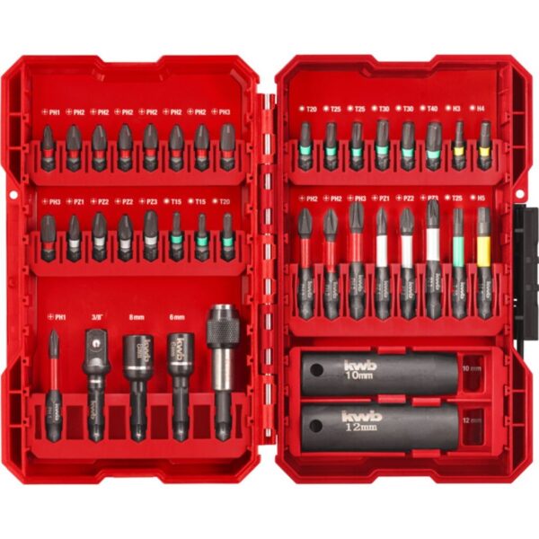 49109010 1 KIT DE PUNTAS Y ACCESORIOS - 39 PIEZAS. Contiene puntas, 2 llaves de vaso, porta puntas de cambio r?pido ? Puntas robustas mediante zona de torsi?n y acero modificado