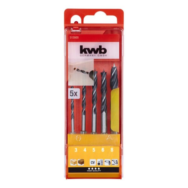 SET DE MECHAS PARA MADERA - 5 piezas. Encastre hexagonal, Incluye: 3.0, 4.0, 5.0, 6.0, 8.0 mm