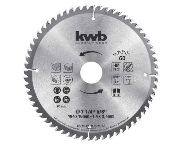 49586161 2 DISCO PARA SIERRA CIRCULAR 184 MM x 16 MM - 60 dientes, ancho de corte 2,4mm
