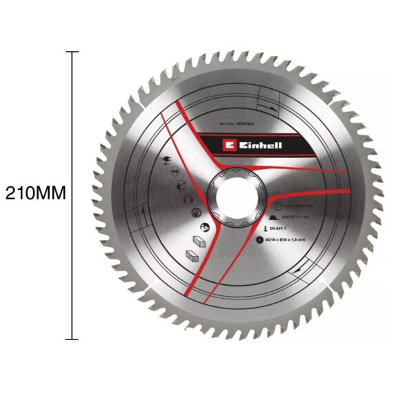 49587862 Disco de corte ?210mm / Eje 30 mm / Espesor 2,5 mm / 64 dientes Para TC- MS 216 de carburo de tungsteno
