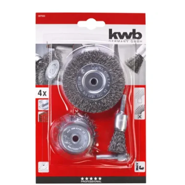 SET DE CEPILLOS DE ALAMBRE KWB DE 3 PIEZAS CON ALAMBRE DE ACERO ONDULADO PARA EL USO CON TALADROS A BATER?A