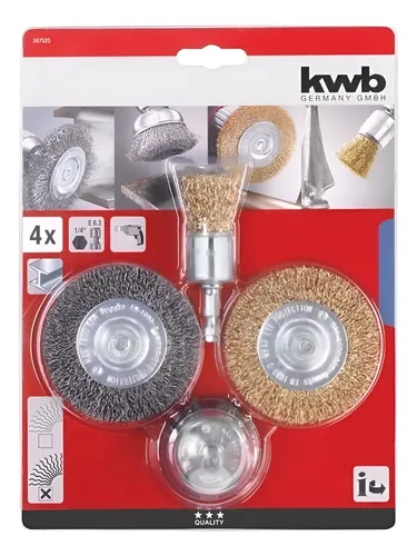 49597520 1 SET DE LIMPIEZA DE CEPILLOS KWB DE 4 PIEZAS PARA EL USO EN TALADROS