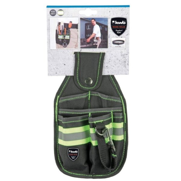 BOLSOS PORTA HERRAMIENTAS - Con tira reflectante, 1 comp. grande, 2 alargados y 3 peque?os, lazo para martillo, lazo con mosquet?n, lazo para cintur?n con bot?n