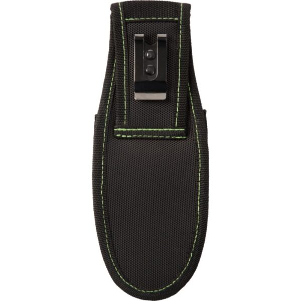 FUNDA DE CUCHILLO calidad particularmente robusta, fila de doble costura con hilo amarillo y tira de seguridad reflectante, en el costado un lazo el?stico de pluma y clip de pantal?n de metal en la parte posterior.