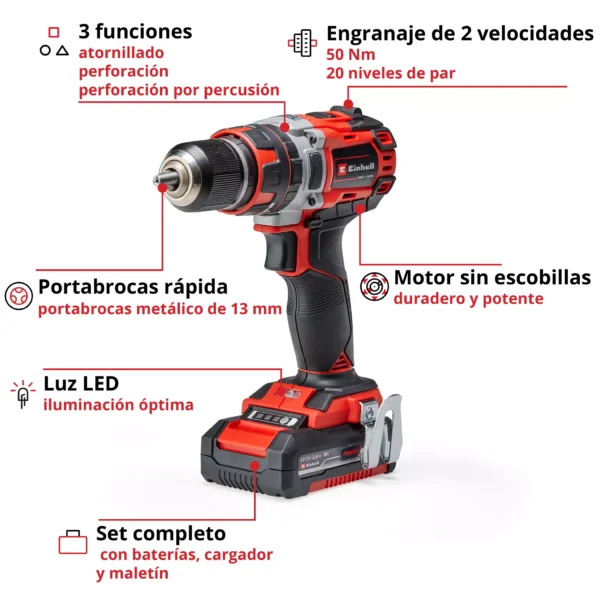 TP-CD 1850 Li-i BL (2x2,0Ah) 2 TALADRO INAL?MBRICO PERCUSI?N S/CARBONES TP-CD 18/50 Li-i BL KIT PROFESSIONAL