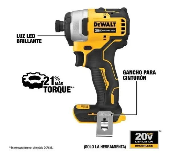 Atornillador de impacto hex 1/4" 20v  190 Nm sin carbones, 2Ah