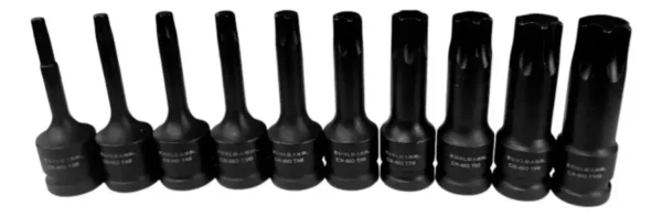 RU24008 1 JGO TORX ALTO IMPACTO ENC 1/2 X 10 PZ 30 A 100. medidas: T30-40-45-50-55-60-70-80-90-100. material: Cr-Mo. largo: 75 mm