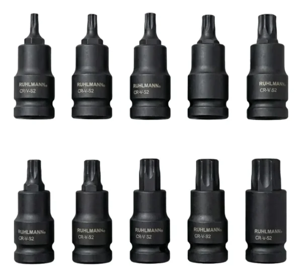RU24015 1 JGO. TORX CORTOS 10PC ALTO IMPACTO. Largo: 55 mm. Medidas: 20-25-27-30-40-45-50-55-60-70