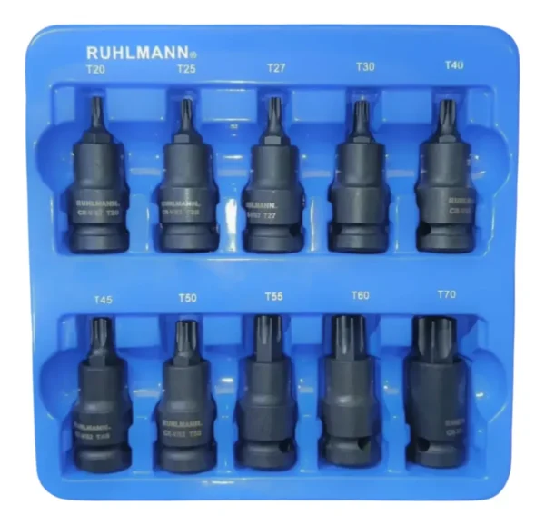 RU24015 2 JGO. TORX CORTOS 10PC ALTO IMPACTO. Largo: 55 mm. Medidas: 20-25-27-30-40-45-50-55-60-70