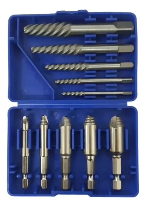 RU25010 2 JGO EXTRACTOR DE TORNILLOS X 10 PZS. Usos: ideal para extraer tornillos cabeza cortada o redondeada.material: Cr-Va.