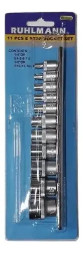 RU25102 2 JGO.TUBOS TORX HEMBRA 11 PC.ENC 1/4"-3/8" (1/4 X6-7-8. 3/8 X10-12-14-16-18-20-22-24)