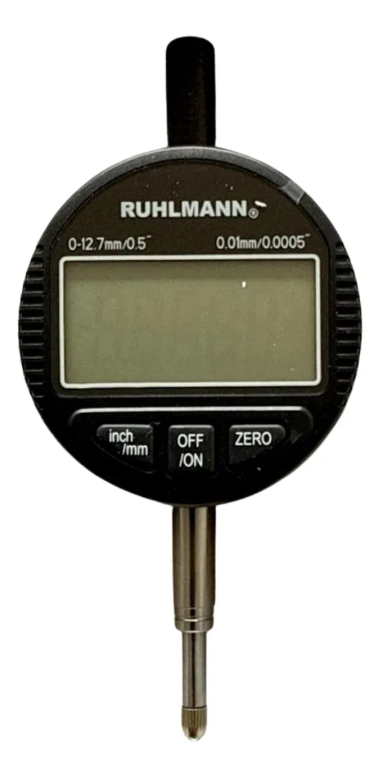 RU47007 1 COMPARADOR DIGITAL 0-12,7 mm (con oreja)Resolucion: 0,01 mm / rango: 0-12,7 mm / Punta de contacto: M2.5 / Espiga: 8 mmAlimentacion: 1 pila 1,5V LR44/AG13 (incluida)