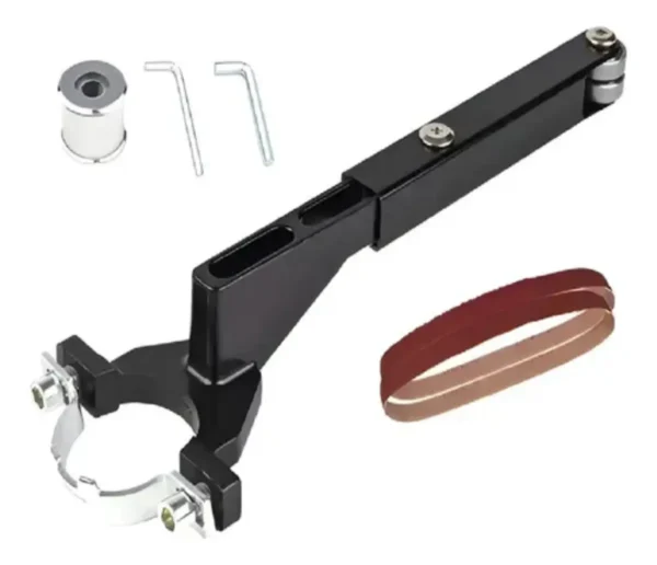EXTENSION P/AMOLADORA ANGULAR LIJA BANDA
accesrio para adaptar a la amoladora angular de 115 y usarla como lijadora de banda
medidas: diam. Boca 40 mm. Largo 270 mm. Ancho de banda 25 mm.  Largo de banda 260mm.