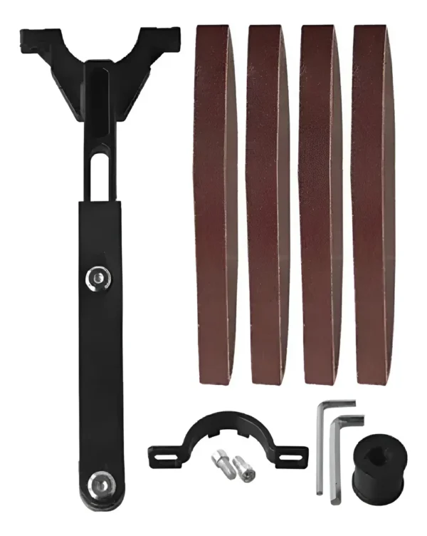 EXTENSION P/AMOLADORA ANGULAR LIJA BANDA
accesrio para adaptar a la amoladora angular de 115 y usarla como lijadora de banda
medidas: diam. Boca 40 mm. Largo 270 mm. Ancho de banda 25 mm.  Largo de banda 260mm.