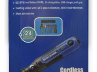 MINITORNO USB 3.6V CE 24 pz. 
Bateria: litio 3,6 v. 700 mAh. USB-C. Largo cable 0,50 m. tiempo de carga: 2hs. 
3 velocidades. RPM: 5000-10000-15000 con indicacion x led. Tpo de uso continuo: 70 min.