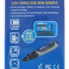 MINITORNO USB 3.6V CE 72PC
Bateria: litio 3,6 v. 1500 mAh. USB-C. Largo cable 0,50 m. tiempo de carga: 2hs
3 velocidades. RPM: 5000-12000-18000 con indicacion x led.