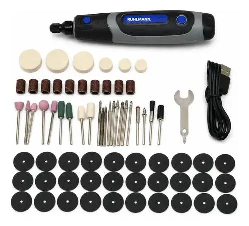 MINITORNO USB 3.6V CE 72PC
Bateria: litio 3,6 v. 1500 mAh. USB-C. Largo cable 0,50 m. tiempo de carga: 2hs
3 velocidades. RPM: 5000-12000-18000 con indicacion x led.