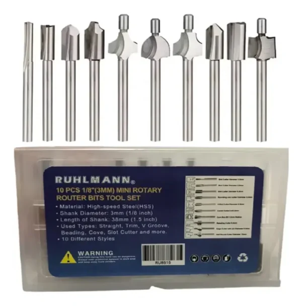 RU8515 1 ACCESORIO P/DREMEL FRESAS ROUTER X 10 PZ ENC 1/8
