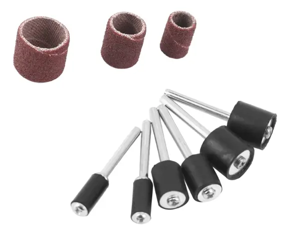 RU8533 3 ACCESORIO P/DREMEL LIJAS DE BANDA X 102 PZ. Diam vastago 3mm
Diam 1/2" x 13 mm. GR 120-240-600 (10 c/u) + 4 vastago de goma 1/2"x 38 mm
Diam 3/8" x 13 mm. GR 120-240-600 (10 c/u) + 4 vastago de goma 3/8 x 40 mm
Diam 1/4" x 13 mm. GR 120-240-600 (10 c/u) + 4 vastago de goma 1/4"x 42mm