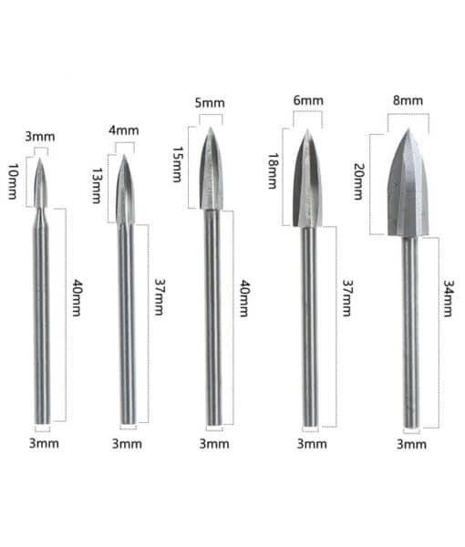 RU8582 2 ACCESORIO P/DREMEL BROCAS 3 CARASP/TALLAR MADERA X 5 PZ. material: HSS