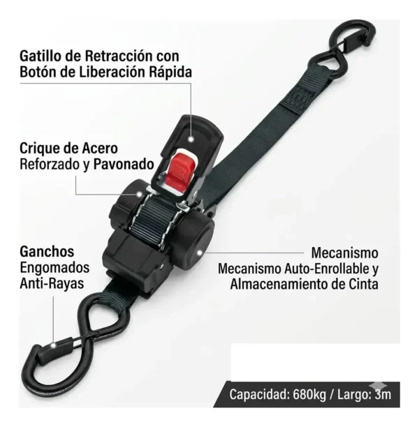 CINTA AMARRE AUTO RETRACTIL 25 MM X 3MTS X 700KG