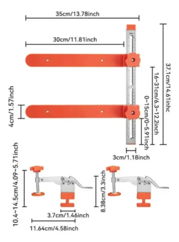 RU15523 4 SET GUIAS PARA ARMAR CAJONES 2PZ. permite instalar correderas "Z" o telescopicas sin nivelar.
Medidas: largo regla 37 cm. Ancho de regla 3 cm. Largo de guia 30 cm. Ancho 40 mm.