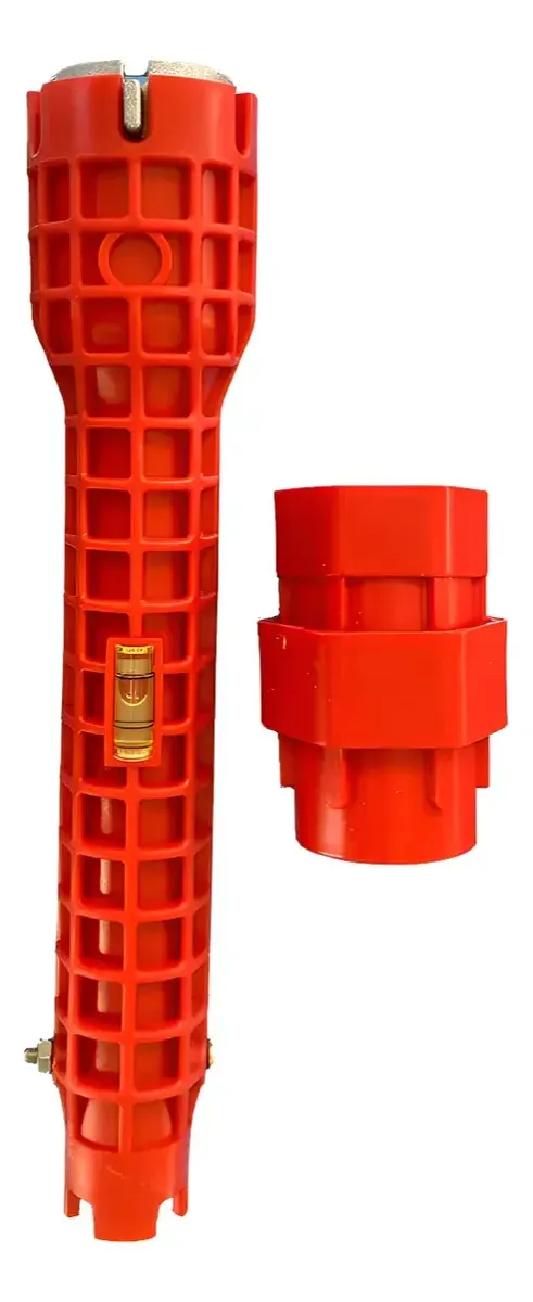 RU30250 2 LLAVE LAVATORIO PLOMERO MULTIPLE C/NIVEL 8 en 1. tuercas plasticas : 34-40 mm. tuerca alum: 1/2"-3/4"-20-23-27 mm
cuerpo rojo: plastico de alta resistencia (ABS)