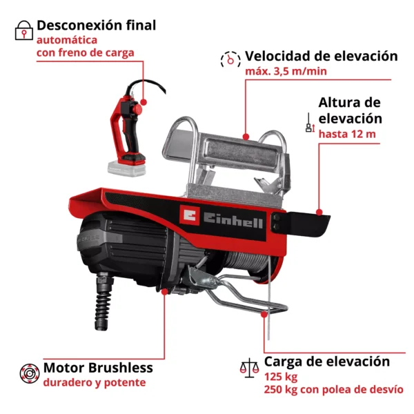 APAREJO A BATER?A 18V | 125 -  250 KG | BRUSHLESS, | CABLE DE ACERO DE 12 M TE-EH 18/250 Li BL-Solo