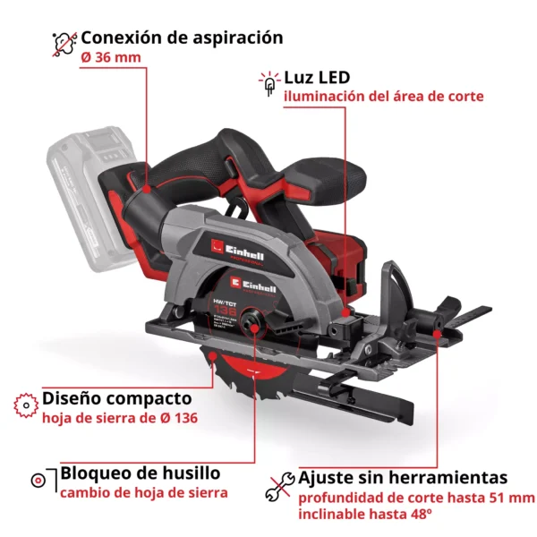 SIERRA CIRCULAR A BATER?A 18V | BRUSHLESS | 4000 RPM | 136X20MM TP-CS 18/136-C Li BL - Solo