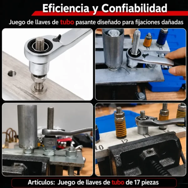 RU22010 4 JGO DE TUBOS MULTILOCK PASANTE X 17 PZ 1/2-3/8Hexagonales: 10 ? 11 ? 12 ? 13 ? 14 ? 15 ? 16 ? 17 ? 18 ? 19 ? 21 ? 22 ? 24 mm Multiestr?a: 10 ? 11 ? 12 ? 13 ? 14 ? 15 ? 16 ? 17 ? 18 ? 19 ? 21 ? 22 ? 24 mm Pulgadas (SAE): 3/8? ? 7/16? ? 15/32? ? 1/2? ? 19/32? ? 5/8? ? 3/4? ? 7/8? ? 15/16? Torx: E12 ? E14 ? E16 ? E18 ? E20 ? E22 ? E24