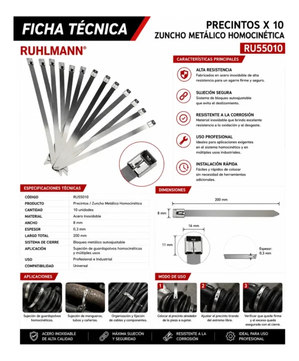 RU55010 3 PRECINTO P/HOMOCINETICA 6,3 X 560 MM X 10 uni