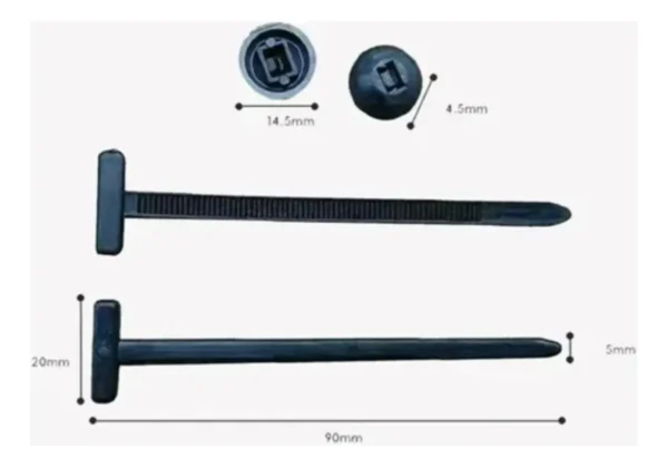 RU55011 2 PRECINTO T-BOTON 100PCS. Color negro. sirve para reenplazar los clips de los pasa ruedas o guardabarro.